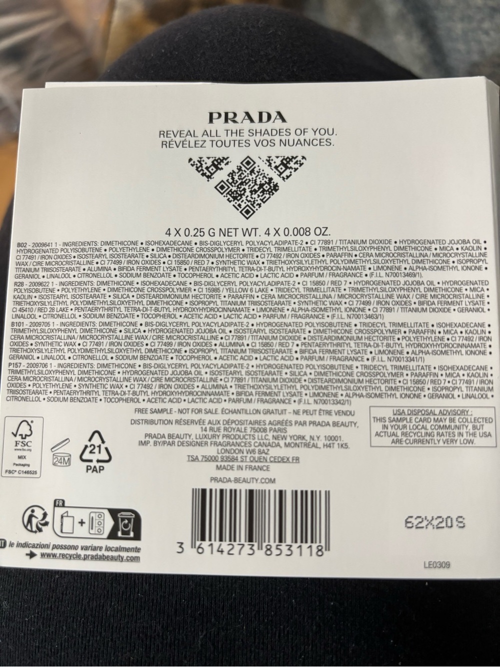 Prada Monochrome Weightless Lipcolor(Sample 4 Pack) NEW IN BOX - Picture 3 of 3
